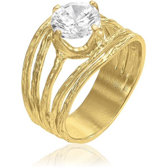 Women 14K Gold Over Sterling Silver Statement Rings With TCW Floating Cubic - Picture 1 of 8